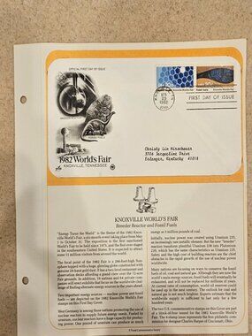 RARE COLLECTIBLE USPS 1ST DAY ISSUE COVER 1982 WORLDS FAIR KNOXVILLE STAMP FDC